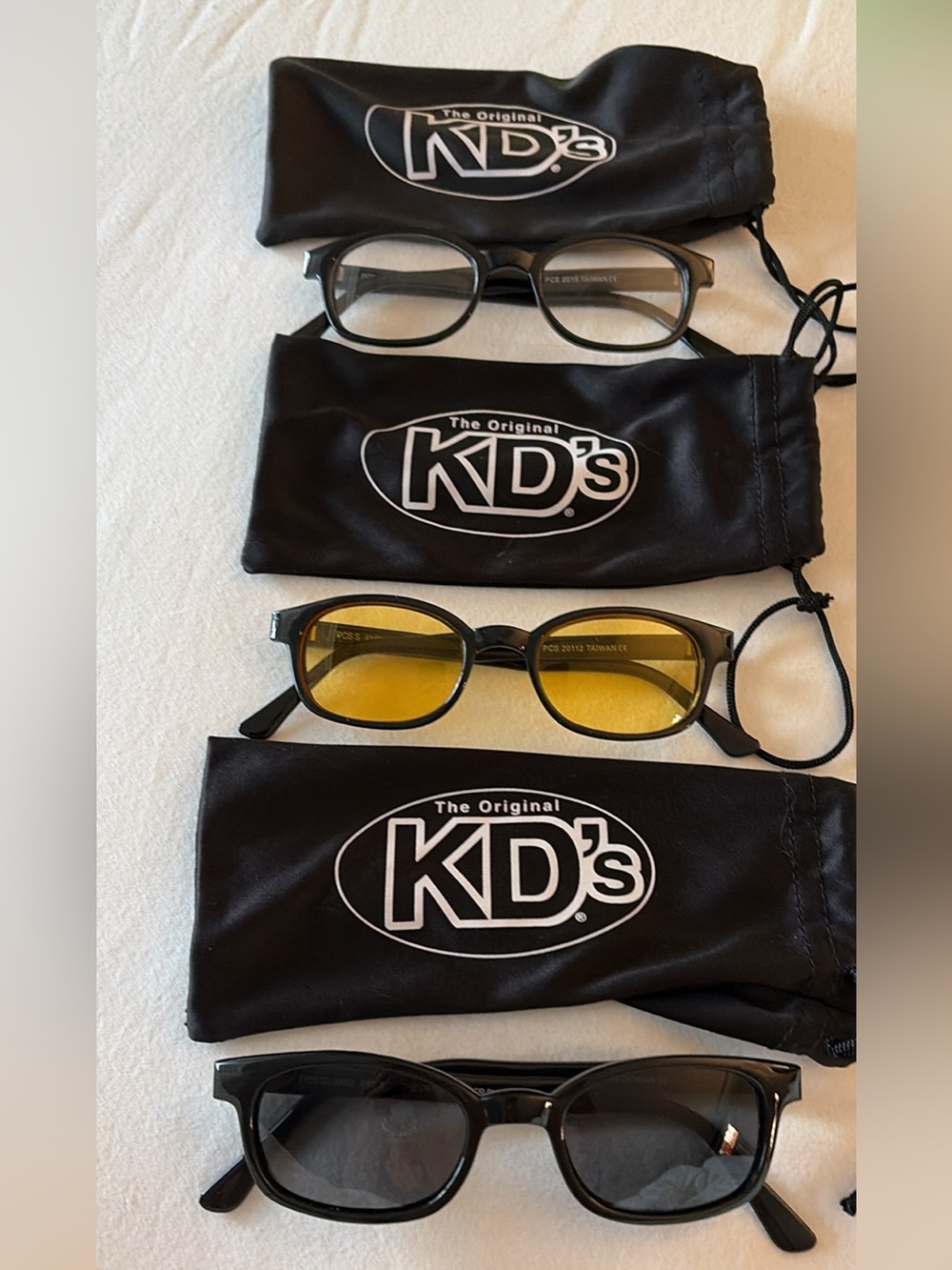KD’S- Three (3) Pairs: Clear, Yellow and Black Lens Motorcycle Riding Glasses